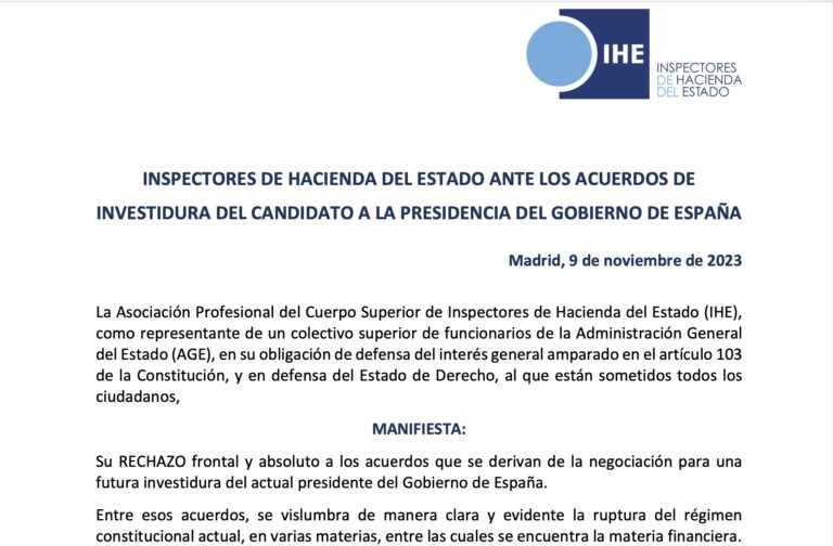 📌 Inspectores de Hacienda del Estado ante los acuerdos de investidura del candidato a la presidencia del gobierno de España